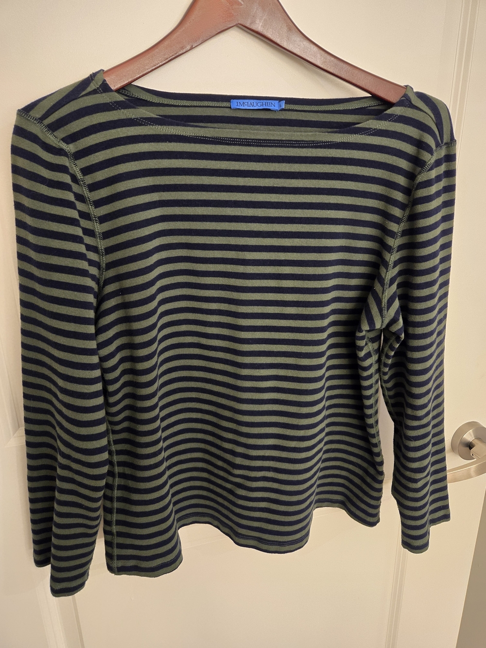 J. McLaughlin Olive and Black Striped Long Sleeve Top